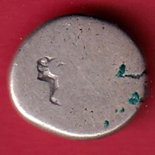 "3 human figure" and back side peacock variety ancient mauryan period ashoka 600 bc silver punchmark coin– FC7028 - Image 2