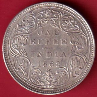 BRITISH INDIA “0/3 DOTS ” 1862 VICTORIA QUEEN ONE RUPEE SILVER COIN– FC7029