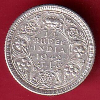 BRITISH INDIA 1942 GEORGE VI 1/4 RUPEE BEAUTIFUL SILVER COIN  – FC7118