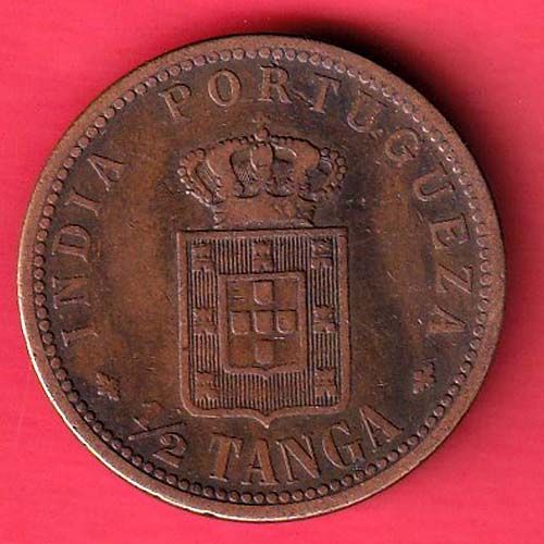 Portuguese india ½ Tanga Charles I Lisboa mint copper coin – FC7138 - Image 2