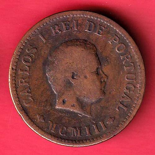 Portuguese india ½ Tanga Charles I Lisboa mint copper coin – FC7138