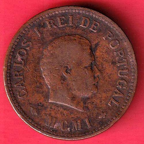 Portuguese india ½ Tanga Charles I Lisboa mint copper coin – FC7141