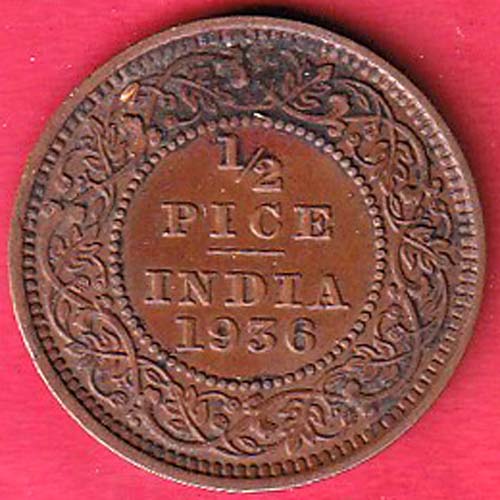 British India 1936 George V King Emperor Half Pice CoiN – F8754