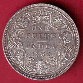 BRITISH INDIA 1862 VICTORIA QUEEN ONE RUPEE BEAUTIFUL SILVER COIN  – FC7157