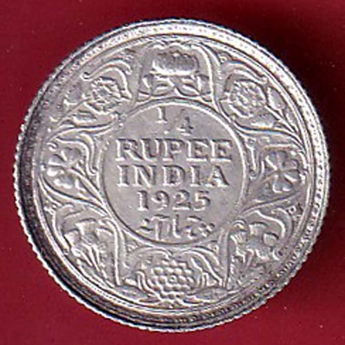 british india 1925 bombay mint george v 1/4 rupee silver coin - FC7342