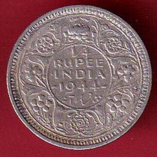 BRITISH INDIA 1944 BOMBAY MINT 1/4 RUPEE SILVER COIN - FC7343