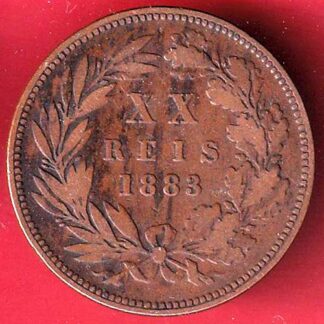 Portugal 20 Réis – Luíz I 1883 copper coin  – FC7364