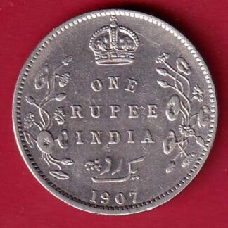BRITISH INDIA 1907 EDWARD VII KING & EMPEROR ONE RUPEE SILVER COIN – FC7384
