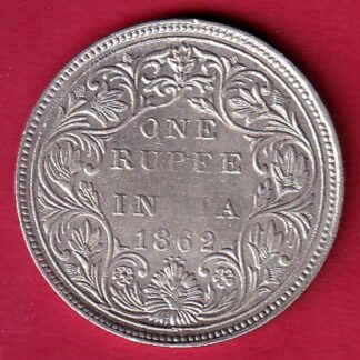 BRITISH INDIA “0/4 DOTS ” 1862 VICTORIA QUEEN ONE RUPEE SILVER COIN – FC7393