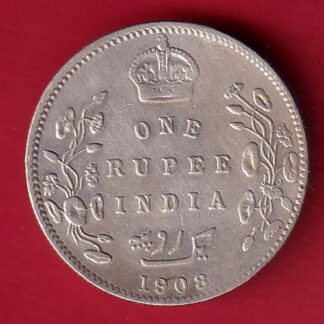 BRITISH INDIA 1908 EDWARD VII KING EMPEROR ONE RUPEE SILVER COIN  – FC7456