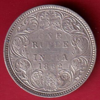 BRITISH INDIA 1862 VICTORIA QUEEN ONE RUPEE BEAUTIFUL SILVER COIN  – FC7463