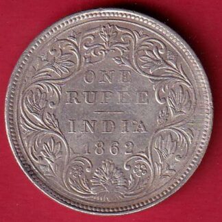 BRITISH INDIA “0/3 DOTS ” 1862 VICTORIA QUEEN ONE RUPEE SILVER COIN  – FC7464