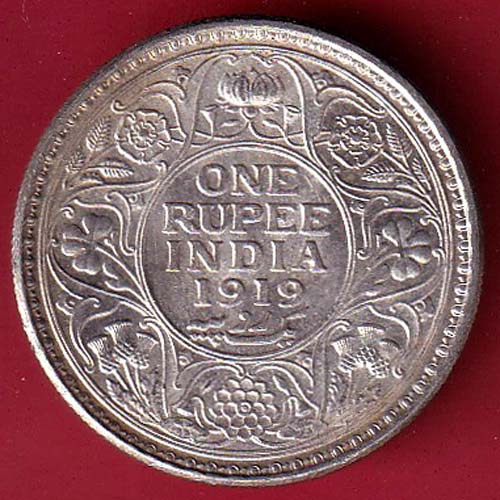 "UNC" British India 1919 George v One Rupee Silver coin – FC7732 - Image 2