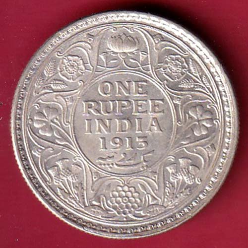 British India 1913 Bombay mint George V ONE RUPEE Silver coin– FC7750 - Image 2