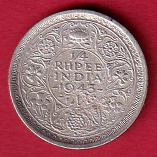 British India 1943 BOMBAY MINT George Vi 1/4 Rupee Rare Silver:- F8824