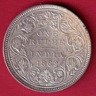 BRITISH INDIA “0/6 DOTS ” 1862 VICTORIA QUEEN ONE RUPEE SILVER COIN – FC7630