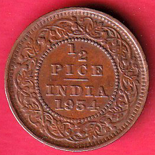 BRITISH INDIA 1934 GEORGRE V KING 1/2 PICE COPPER COIN-F8777