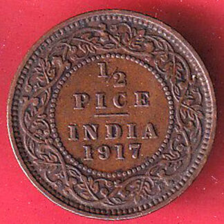 BRITISH INDIA 1917 GEORGRE V KING 1/2 PICE COPPER COIN-F8781