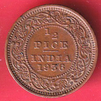 BRITISH INDIA 1936 GEORGRE V KING 1/2 PICE COPPER COIN-F8782