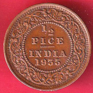 BRITISH INDIA 1935 GEORGRE V KING 1/2 PICE COPPER COIN -F8783