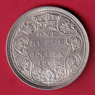 BRITISH INDIA “0/4 DOTS ” 1862 VICTORIA QUEEN ONE RUPEE SILVER COIN :-FC7581