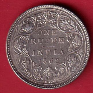 BRITISH INDIA 1862 VICTORIA QUEEN ONE RUPEE BEAUTIFUL SILVER COIN -FC7582