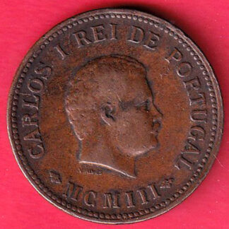 Portuguese india 1/2 Tanga Charles I Lisboa mint copper coin- FC7606
