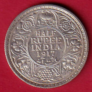 UNC British India George v king 1917 Half rupee beautiful silver coin – FC7713