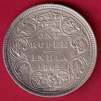 BRITISH INDIA “0/5 DOTS ” 1862 VICTORIA QUEEN ONE RUPEE SILVER COIN  - FC7744