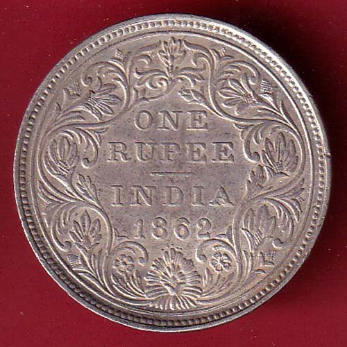 BRITISH INDIA “0/5 DOTS ” 1862 VICTORIA QUEEN ONE RUPEE SILVER COIN – FC7696