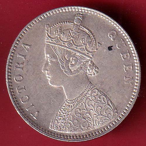 BRITISH INDIA “0/5 DOTS ” 1862 VICTORIA QUEEN ONE RUPEE SILVER COIN – FC7696 - Image 2