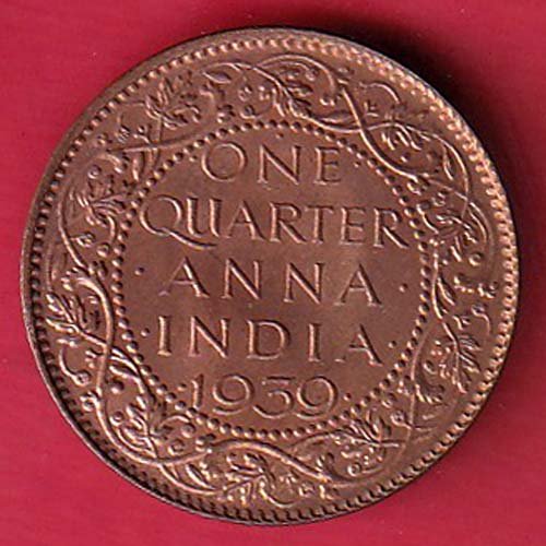 BRITISH INDIA 1939 ONE QURTER ANNA GEORGE VI COPPER COIN– F8953