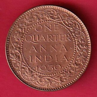 BRITISH INDIA 1939 ONE QURTER ANNA GEORGE VI COPPER COIN– F8956