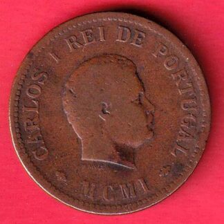 Portuguese india 1/8 Tanga Charles I Lisboa mint copper coin:- f9017