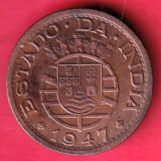 Portuguese india 1947 one tanga copper coin- f9019