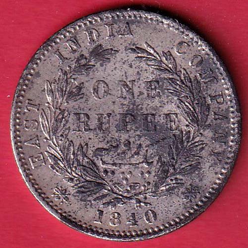 EAST INDIA COMPANY 1840 CONTINIOUS LEGEND VICTORIA QUEEN ONE RUPEE SILVER COIN– F8970 - Image 2