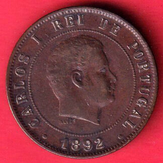 Portugal 20 Réis – Luíz I 1892 copper coin– F8982