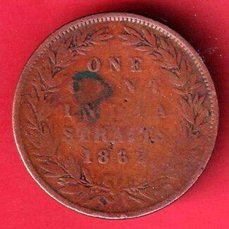 british india 1862 victoria queen one anna copper coin-F9028