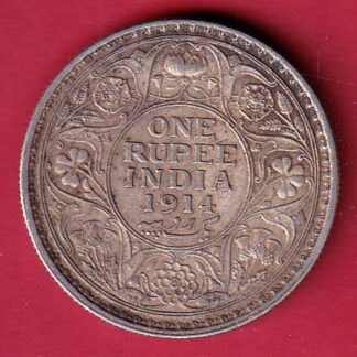 British India 1914 Bombay mint George V one Rupee Silver Coin -F9069
