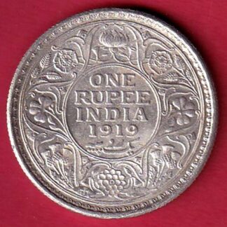 “UNC” British India 1919 George V ONE RUPEE Silver coin - F9121