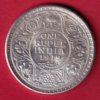 “UNC” British India 1919 George V ONE RUPEE Silver coin - F9122