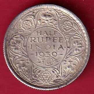 BRITISH INDIA 1939 bombay mint GEORGE VI HALF RUPEE SILVER COIN- FC7904