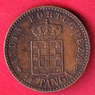 Portuguese india 1/8 Tanga Charles I Lisboa mint copper coin:- FC7919
