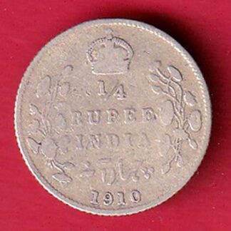 BRITISH INDIA 1910 EDWARD VI 1/4 RUPEE SILVER COIN   :- FC7938