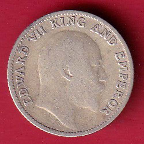 BRITISH INDIA 1910 EDWARD VI 1/4 RUPEE SILVER COIN :- FC7938 - Image 2