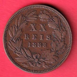 Portugal 20 Réis – Luíz I 1883 copper coin :- FC7942