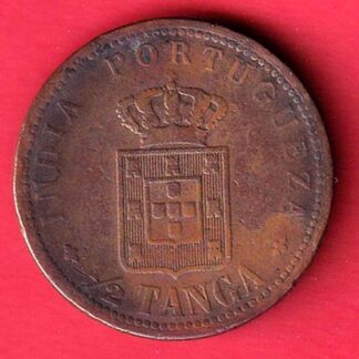 Portuguese india 1/8 Tanga Charles I Lisboa mint copper coin :- FC7943