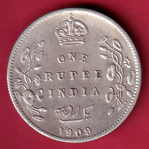 British India 1909 Edward VII One Rupee Silver Coin :- FC7952