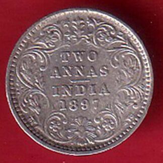 BRITISH INDIA 1897 VICTORIA EMPRESS Two anna SILVER COIN  –FC8000