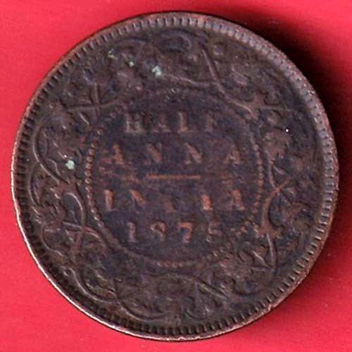 british india 1875 victoria queen half anna copper coin – FC8010